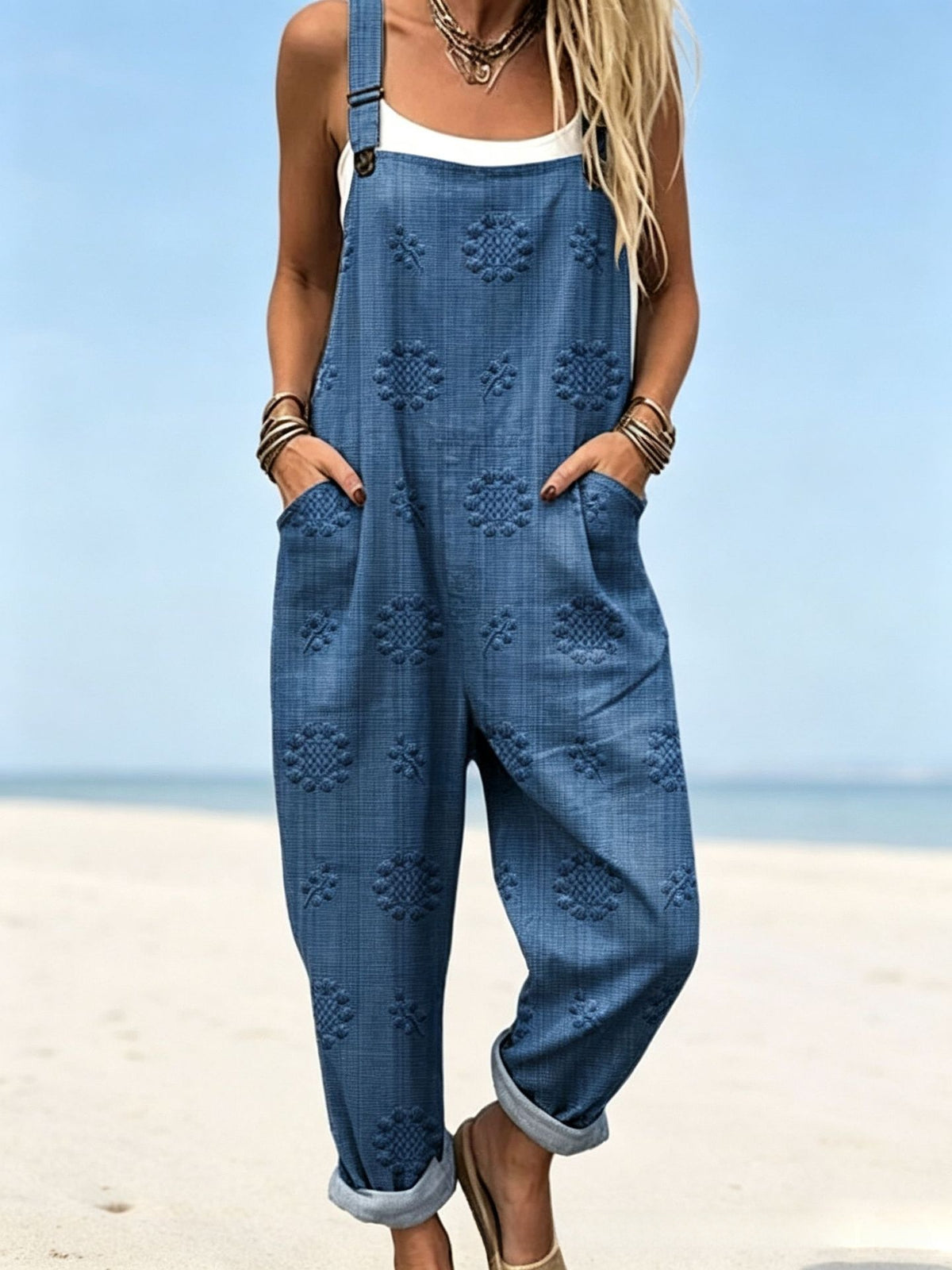 Women's sleeveless printed long-style drawstring pants