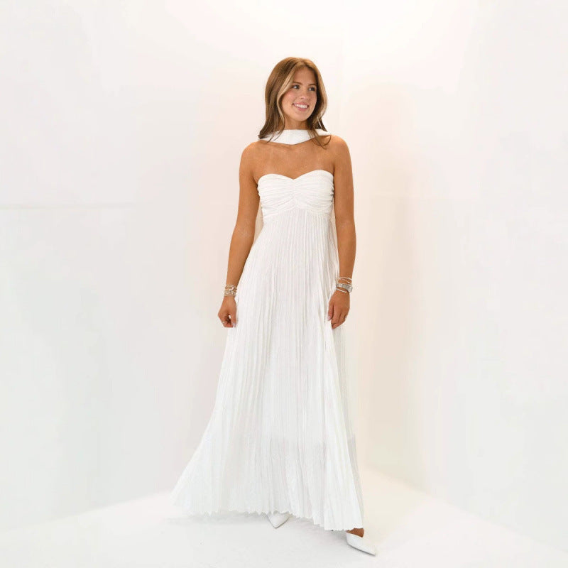 Elegant Pleated Halter Neck Dress