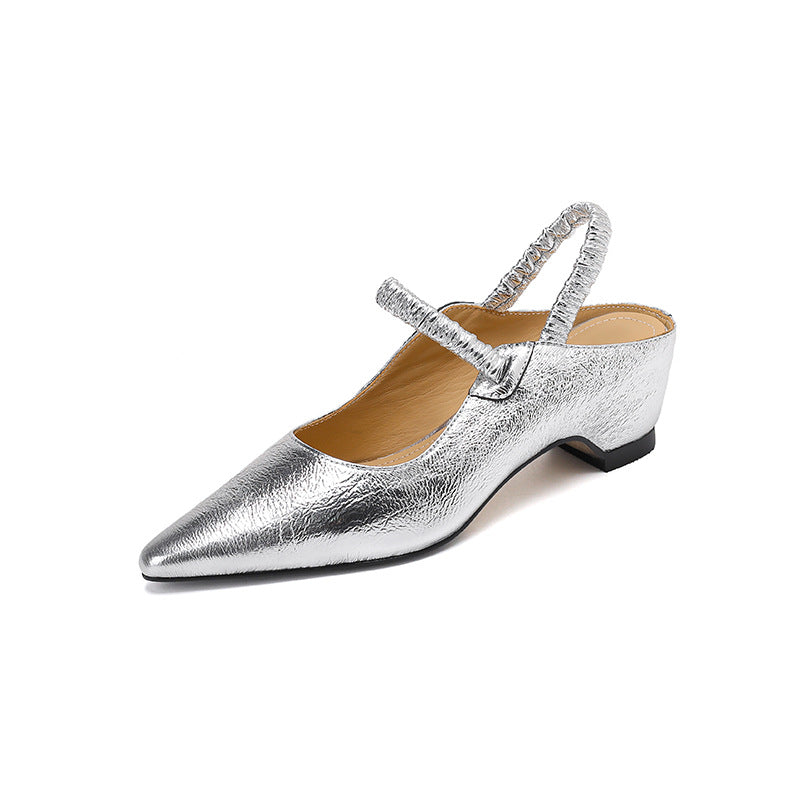 Women's French Style Lambskin Pointed Toe Open Back High Heel Sandals