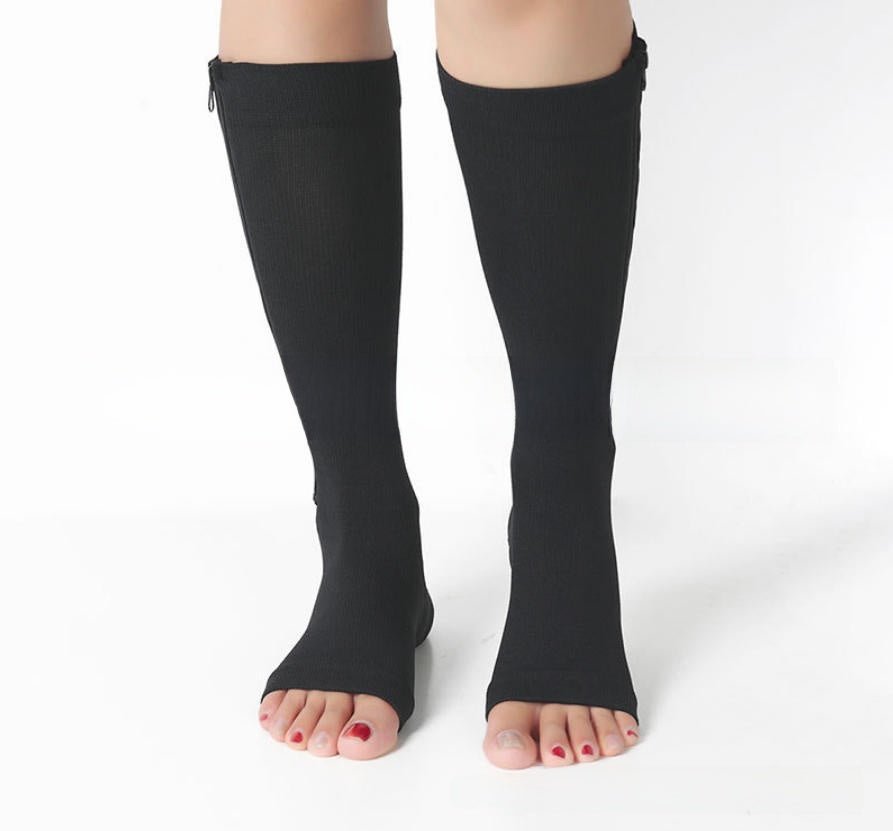 Zipper Mid-Calf Compression Socks for Travel Sports Anti-Slip