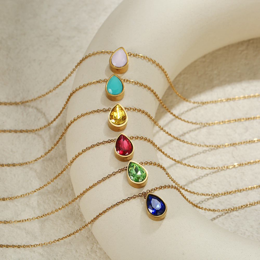 Water Drop Zircon Gold Plated Necklace with Adjustable Chain