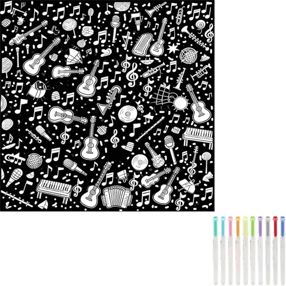 Black and white line-drawn graffiti rug
