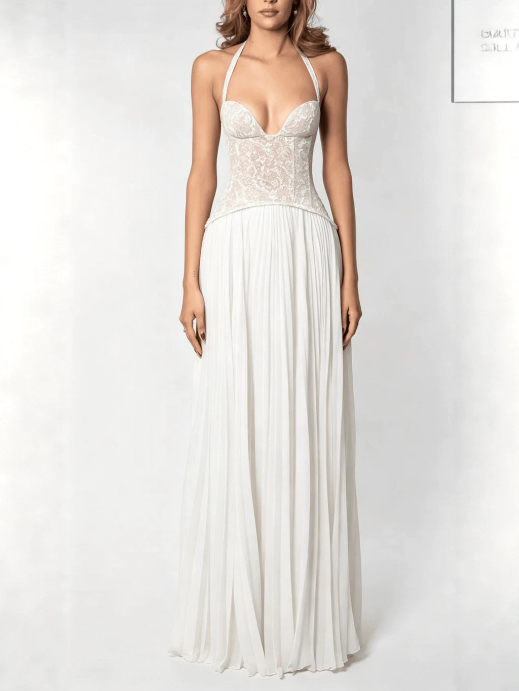 Women's Sleeveless Backless Halterneck Pleated Long Dress