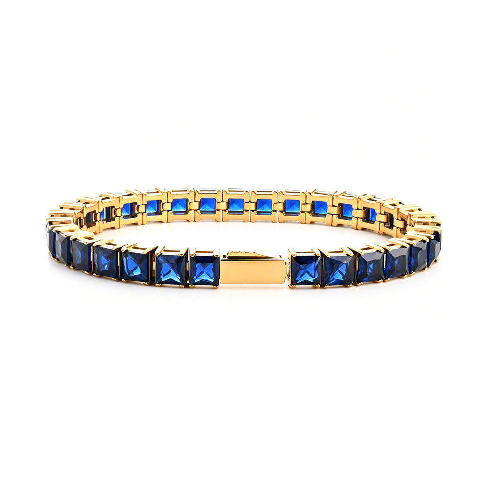 Stainless Steel Tennis Chain Bracelet Square Zircon Light Luxury Jewelry