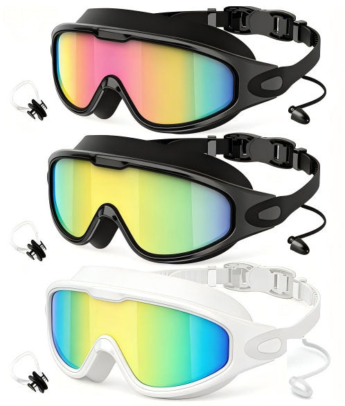 Large Frame Anti-Fog Swimming Goggles with Earplugs