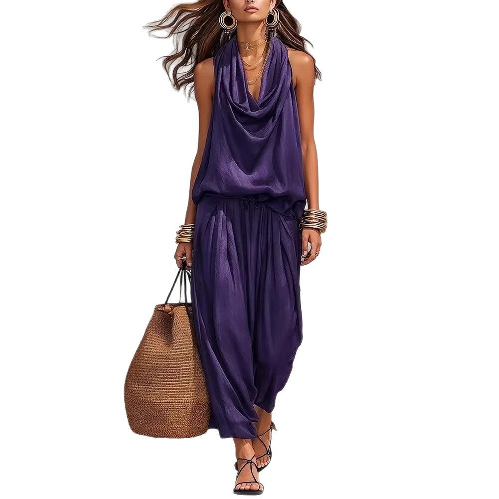 Womens Sleeveless Wide-Leg Jumpsuit