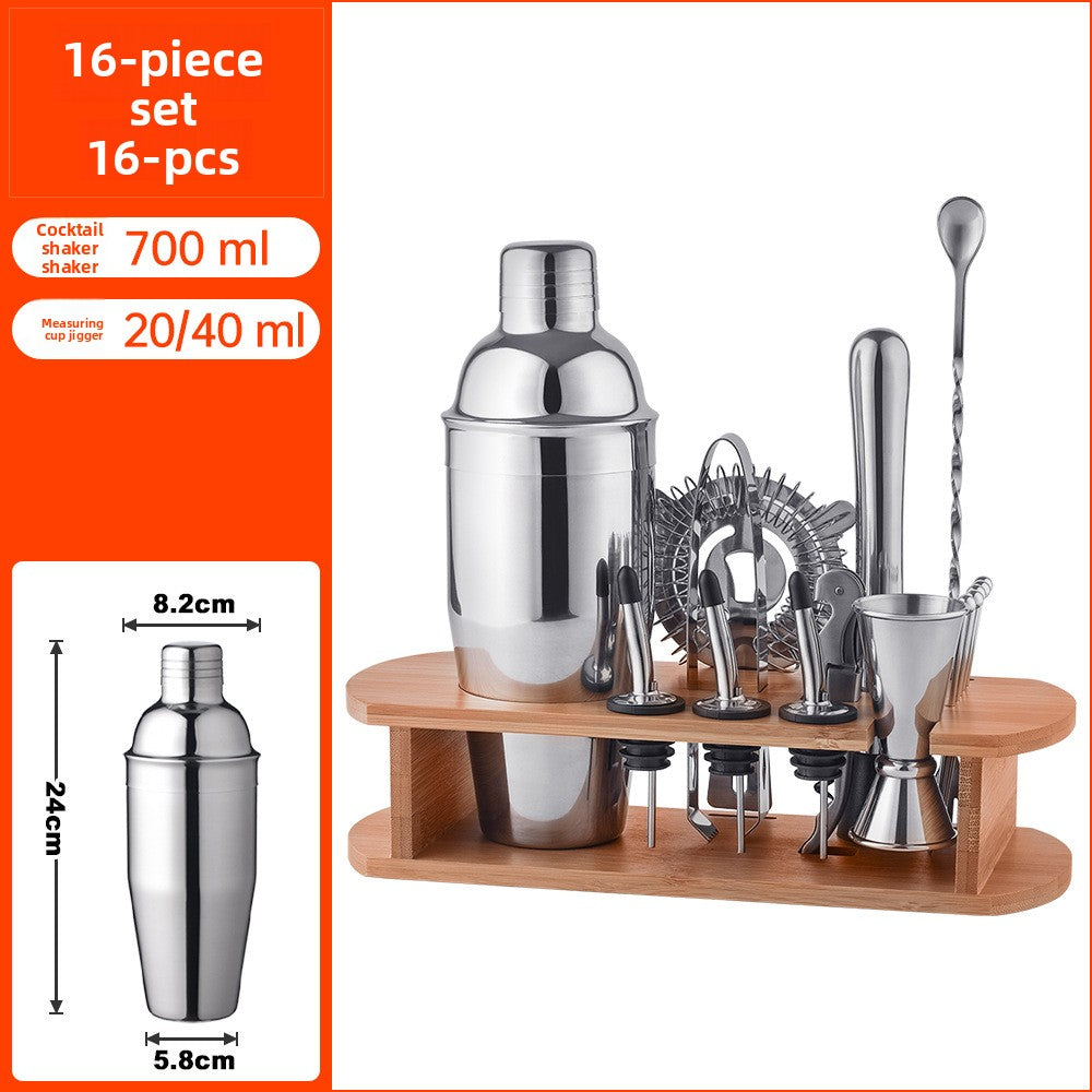 Professional Bartender Kit with Bamboo Rack Cocktail Shaker Set