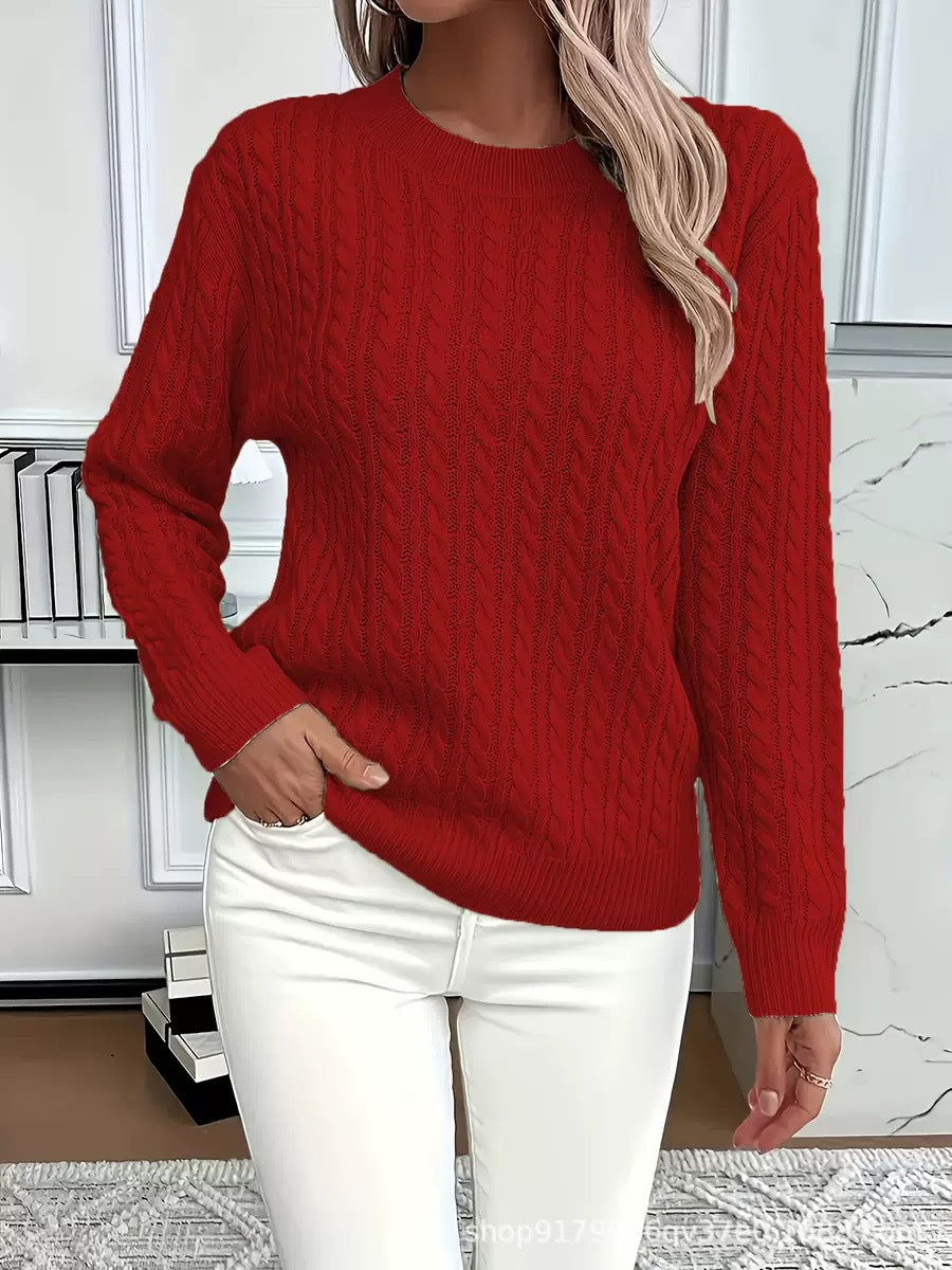 Crew-neck cable-knit sweater