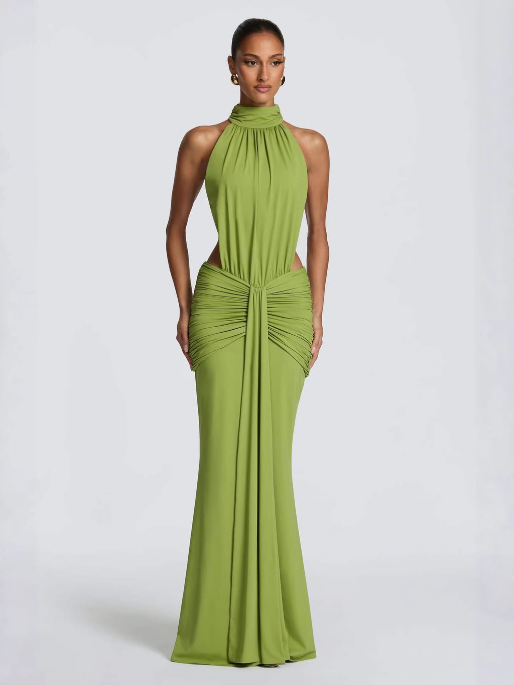 Halter Neck Pleated Long Dress
