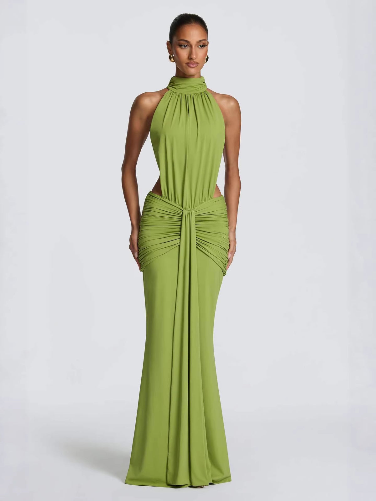 Halter Neck Pleated Long Dress