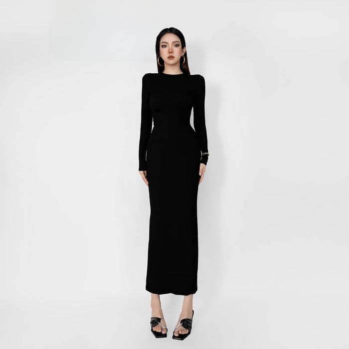 Solid Color Long Sleeve Slim Fit Dress