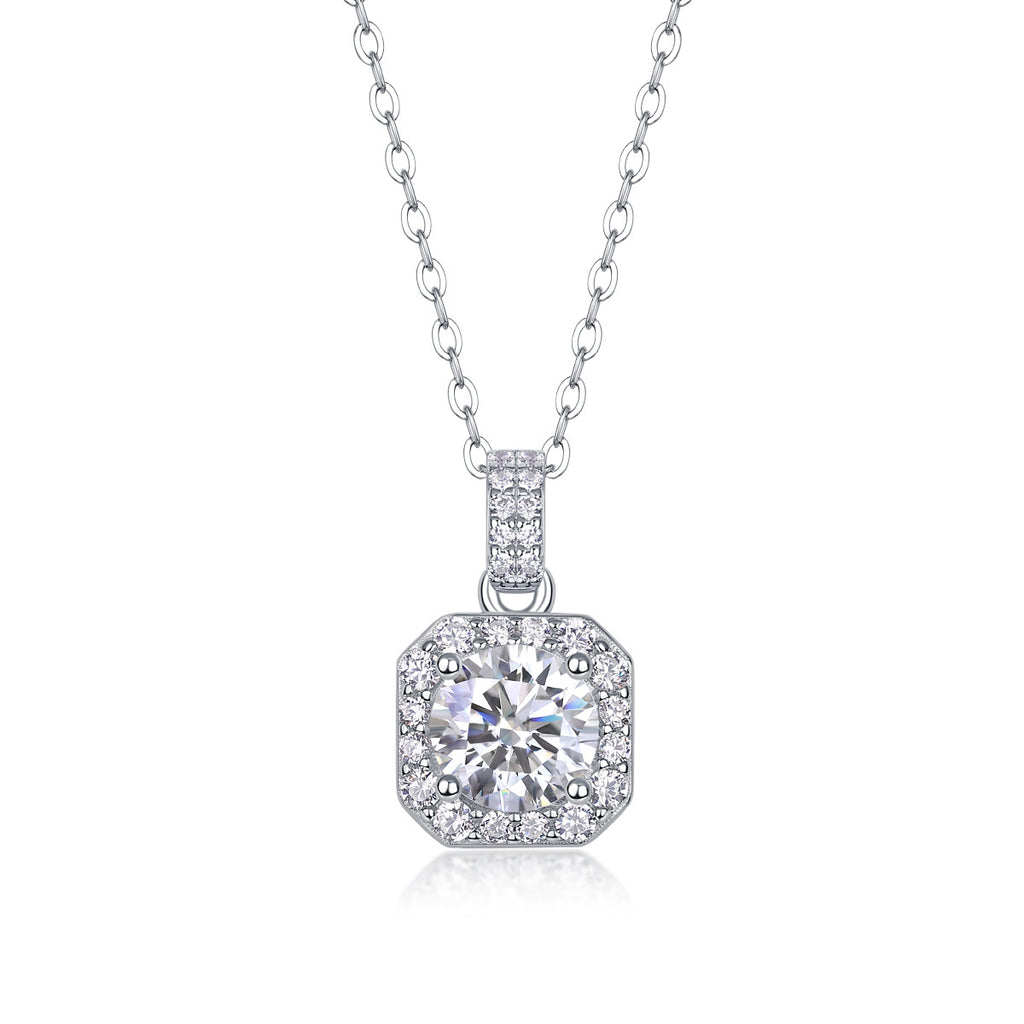 Sterling Silver Moissanite Geometric Pendant Necklace