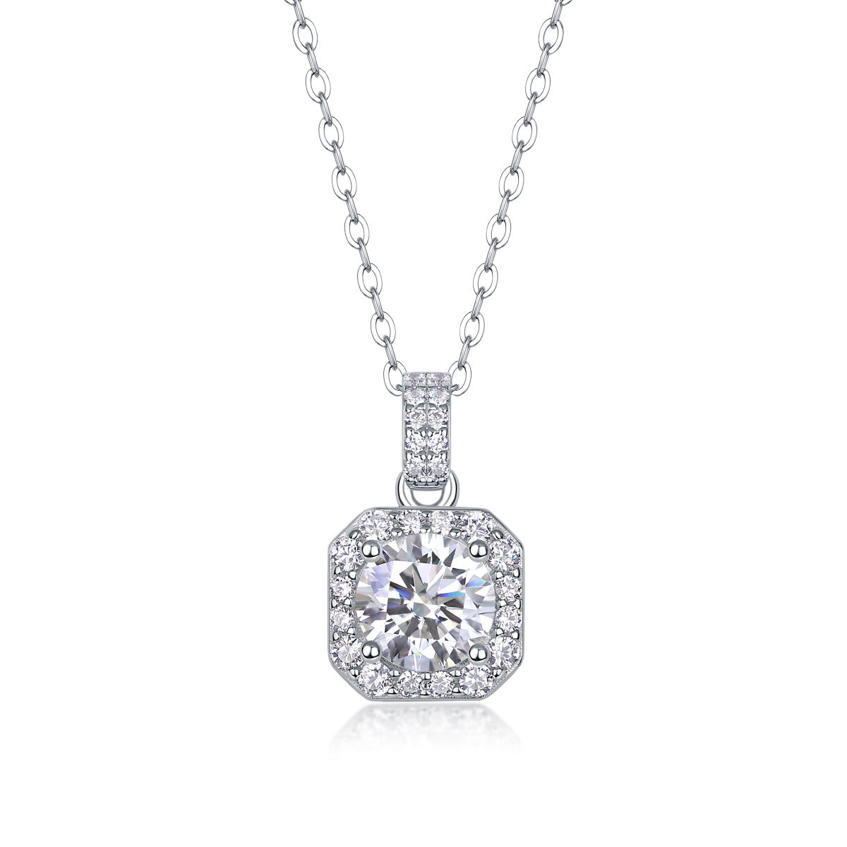 Sterling Silver Moissanite Geometric Pendant Necklace