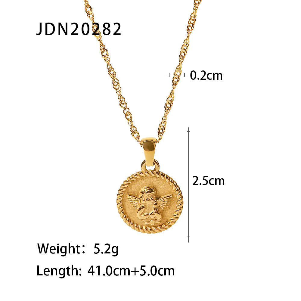 Stainless Steel Inlaid with Diamonds Vintage Mother-Of-Pearl Jewelry Classic Fashion Cross-Border