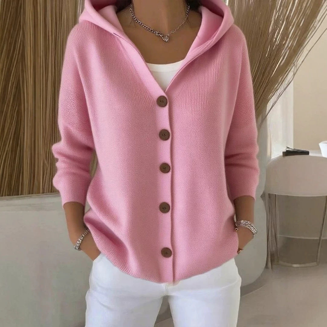 Women's Hooded Knitted Cardigan Solid Color Casual Fashion Sweater Jacket