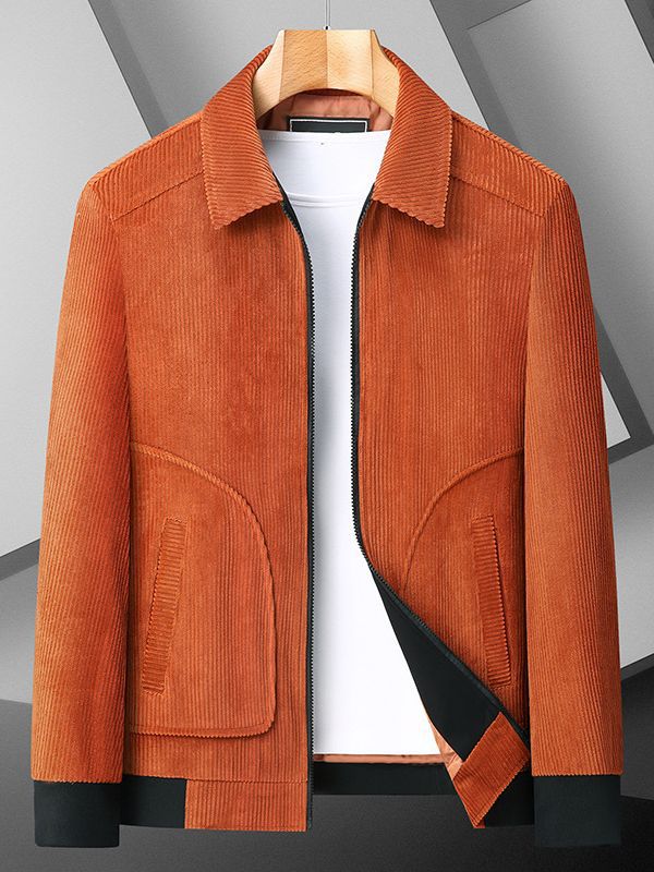 Men's Corduroy Jacket with Turn-Down Collar Oversized Casual Coat