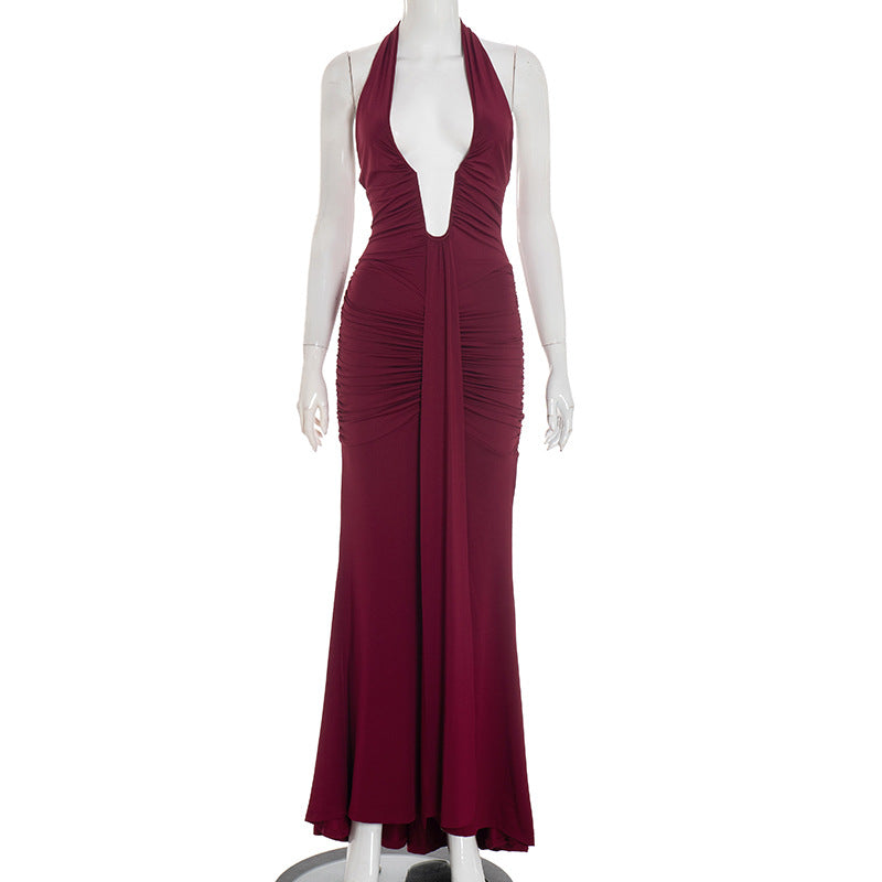 Elegant Halter Neck Pleated Dress