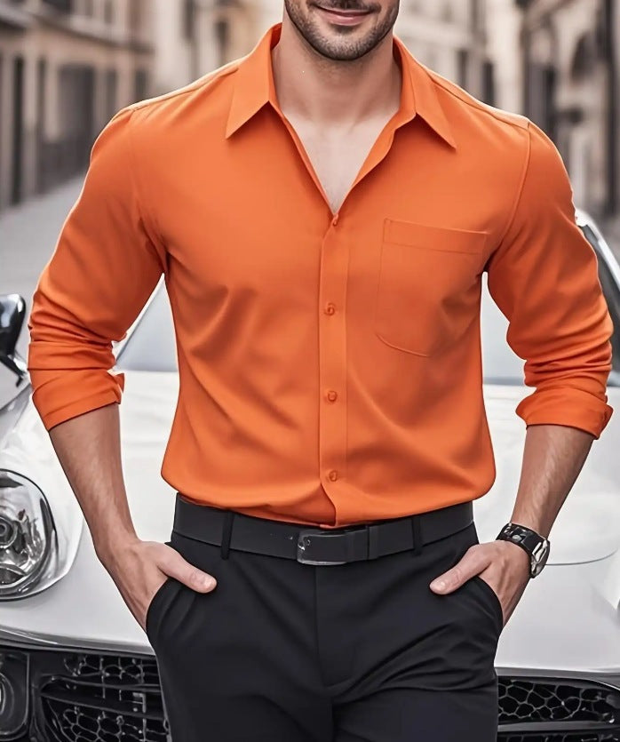 Printed Long-sleeved Men's Top Slim-fit Casual Shirt