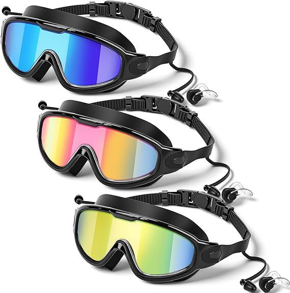 Large Frame Anti-Fog Swimming Goggles with Earplugs