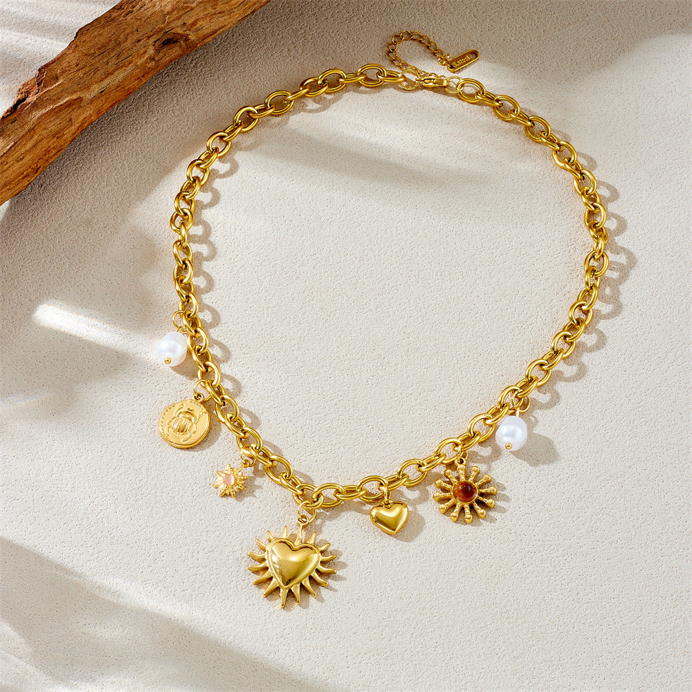 Retro Gold Plated Heart Pendant Necklace