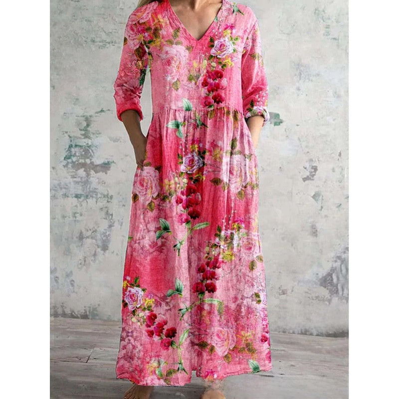 Printed Casual Loose Long Sleeve Dress