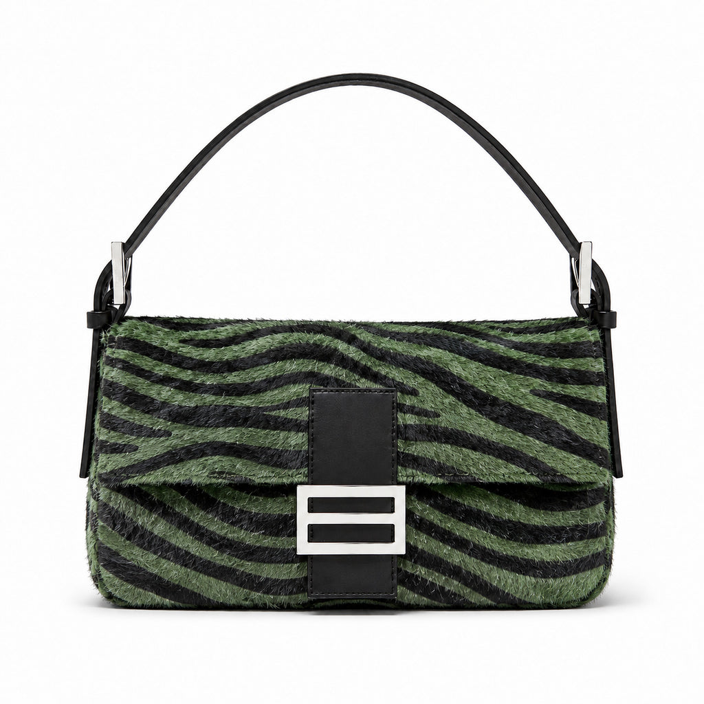Retro zebra-patterned faux horsehair shoulder bag