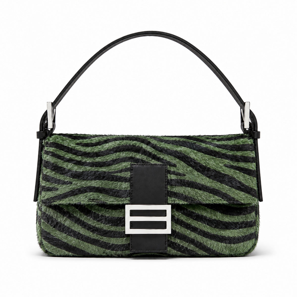 Retro zebra-patterned faux horsehair shoulder bag