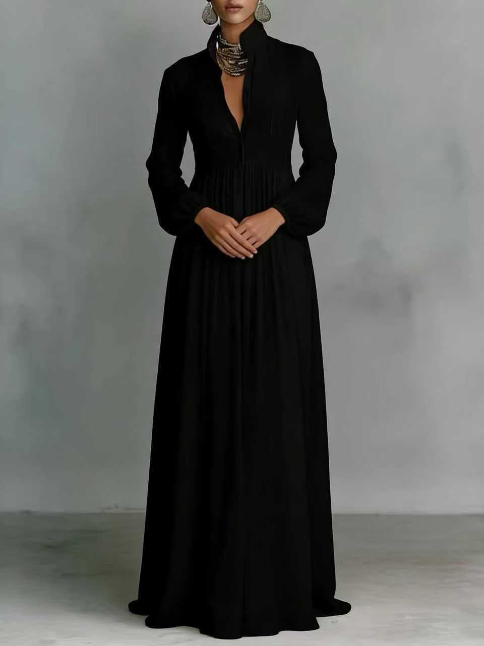 Elegant Slim Fit Pleated Long Sleeve Dress