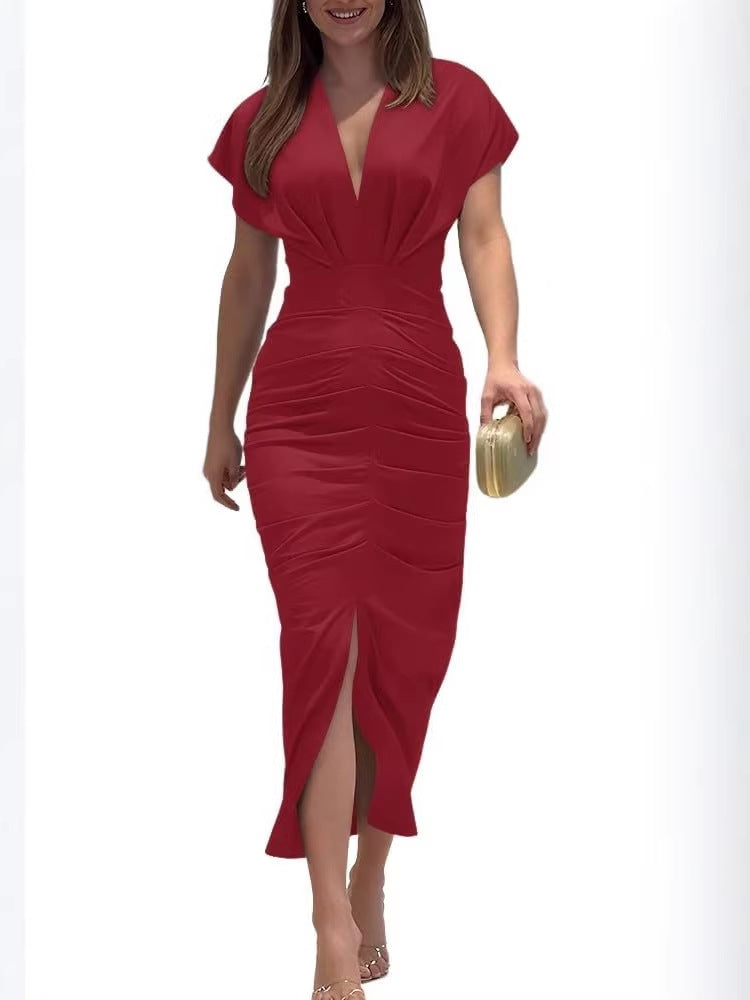 Elegant Tie-Dye V-Neck Knitted Dress