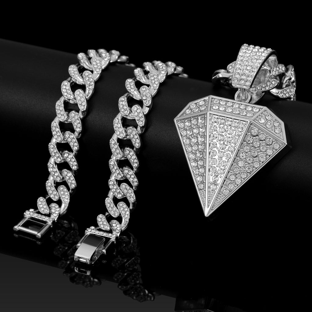 Double Layer Diamond Pendant Necklace
