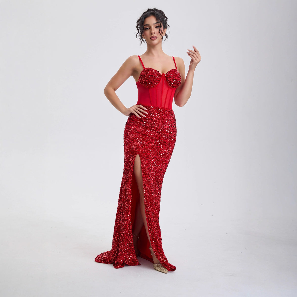 Elegant Sequin Off-Shoulder Evening Gown