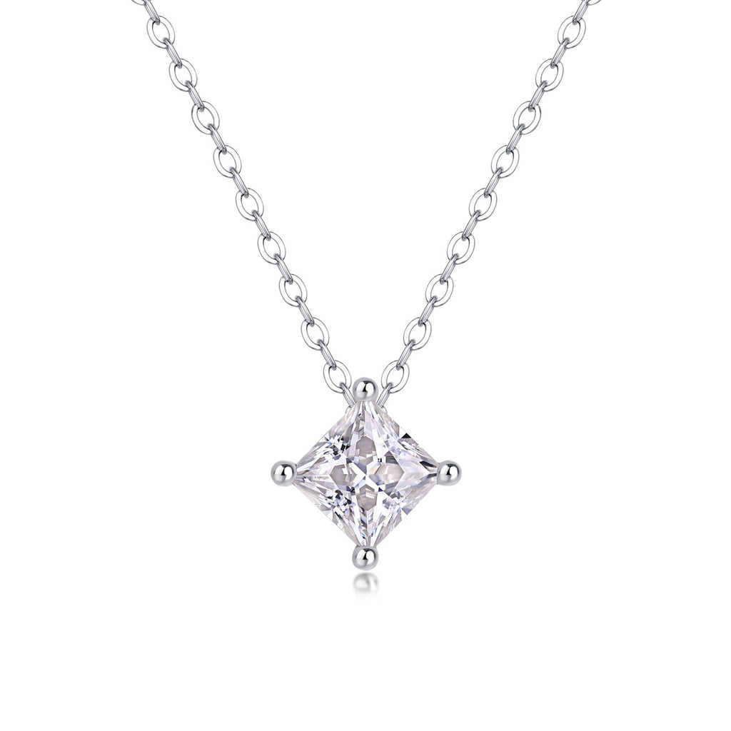 Sterling Silver Moissanite Geometric Pendant Necklace