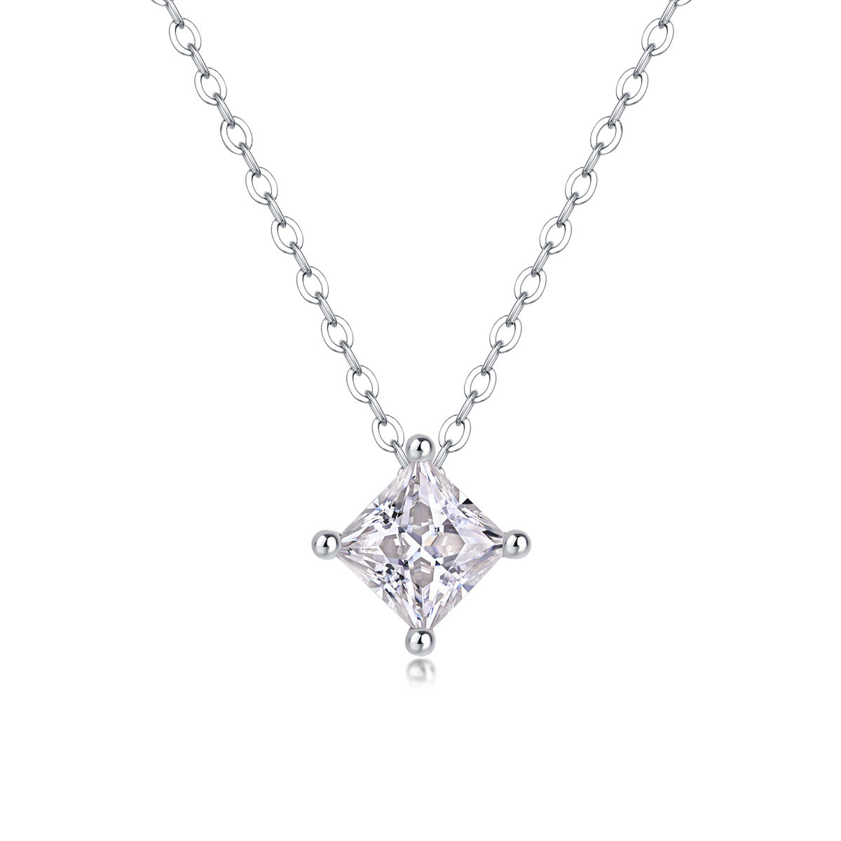 Sterling Silver Moissanite Geometric Pendant Necklace