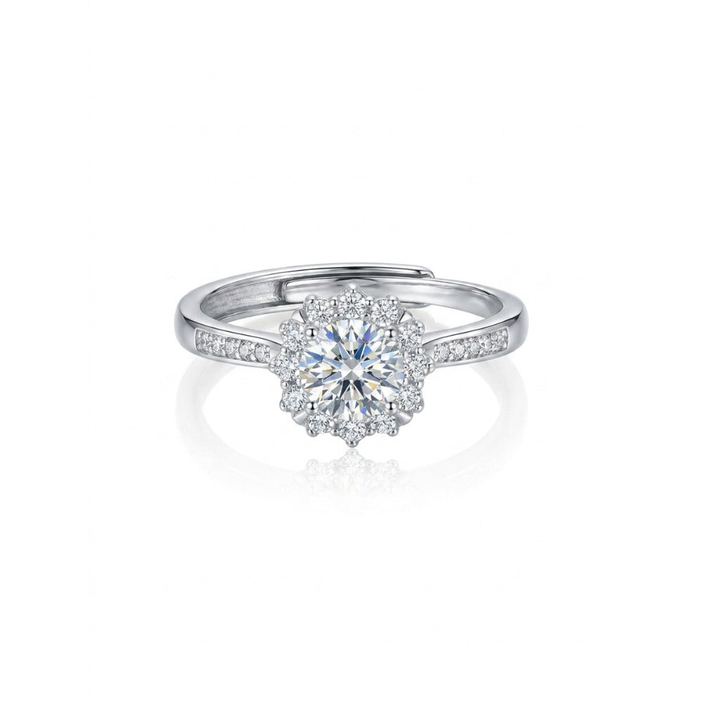 Floral Moissanite Silver Ring
