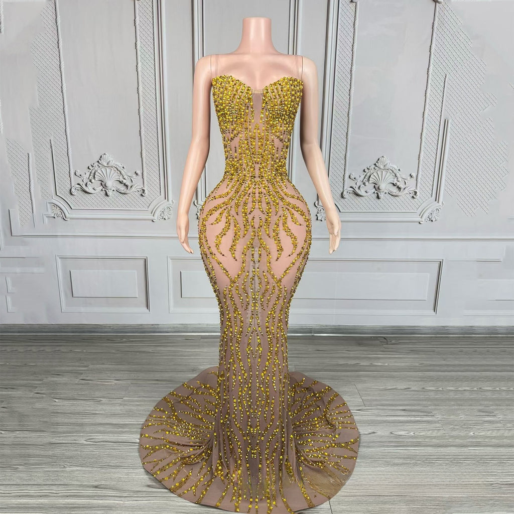 Elegant Strapless Diamond Evening Gown