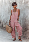 Striped Suspender Wide-Leg Jumpsuit for Women