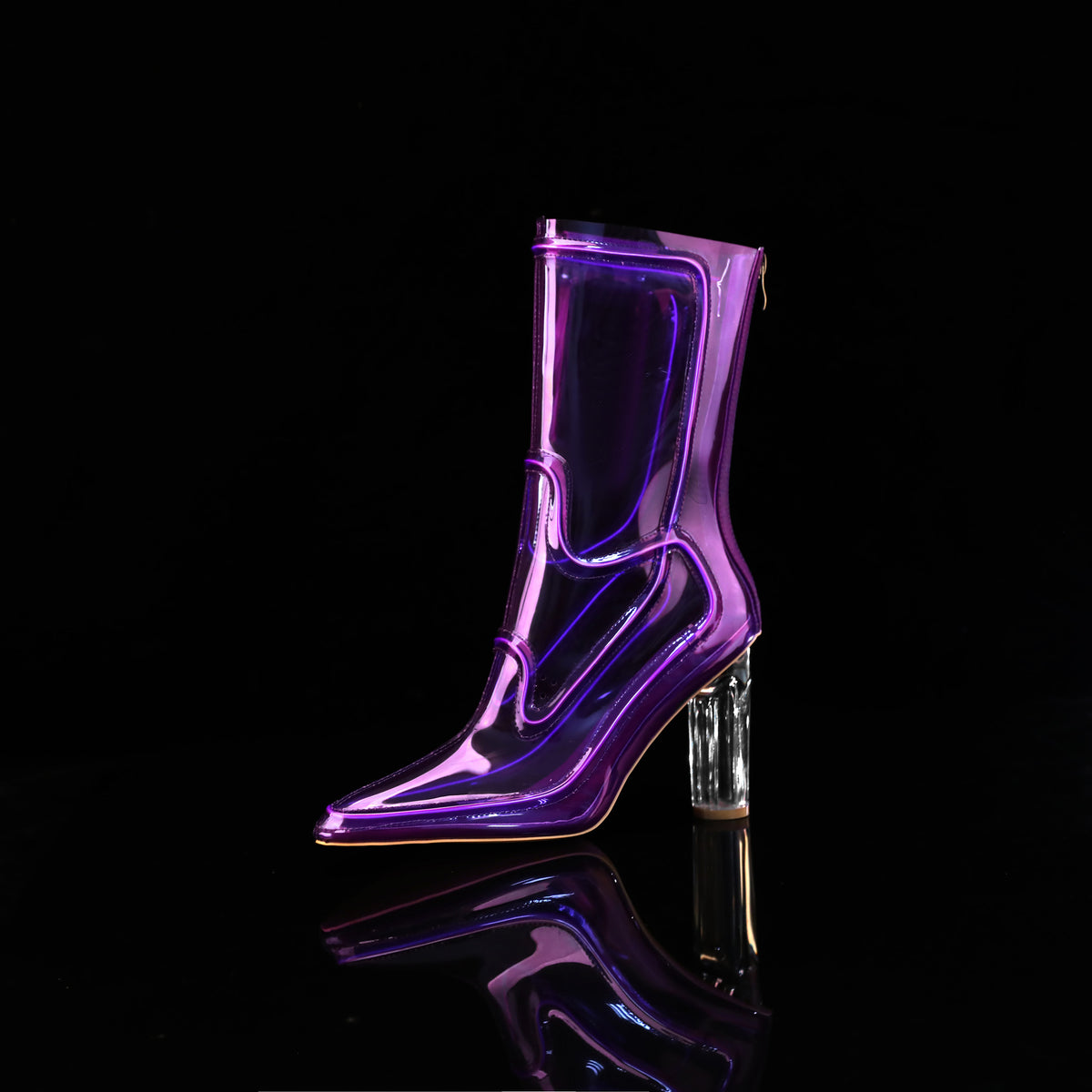 Transparent Film Pointed Toe Chunky Heel Boots