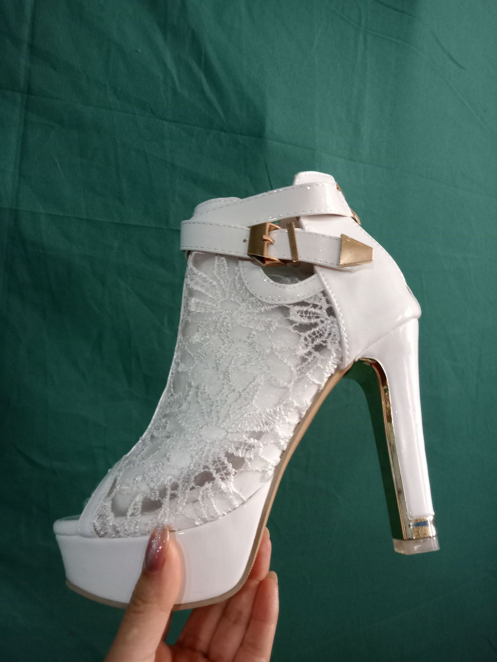 Lace high-heeled sandals
