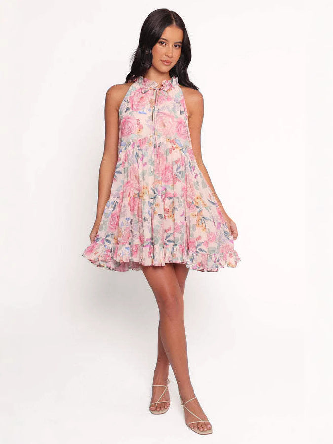 Halterneck Sleeveless Printed A-Line Dress