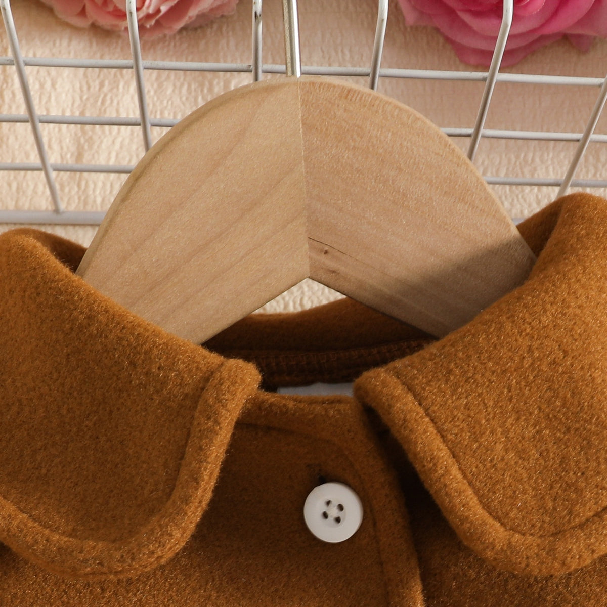 Baby Woolen Lapel Coat and Mesh Dress Set