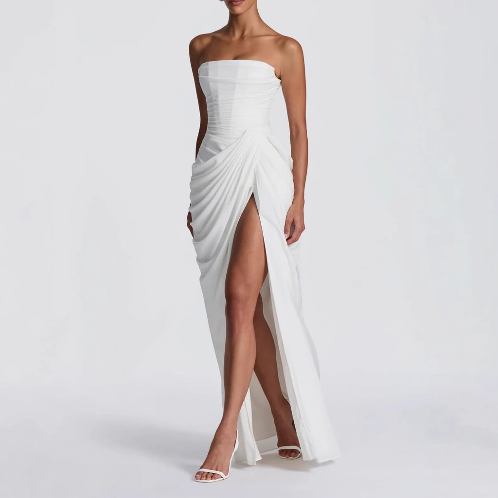 Elegant Strapless Ruched Waist Dress
