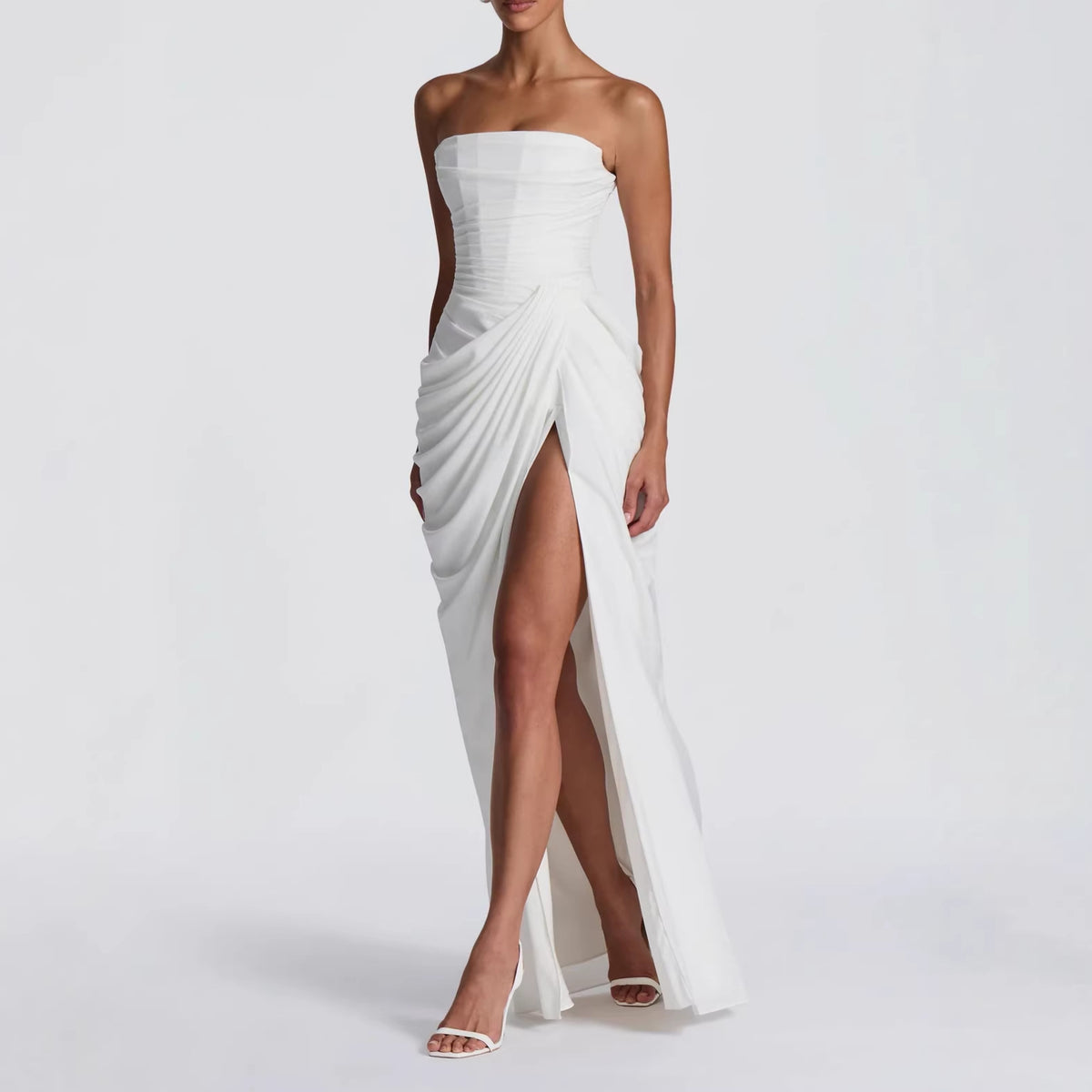 Elegant Strapless Ruched Waist Dress