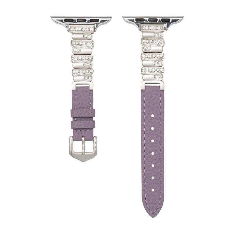 Irregular Diamond-Encrusted Leather Strap for Apple Watch Series 1-11