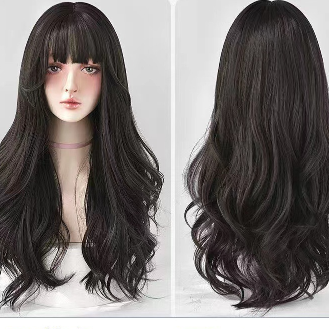 Long Curly Synthetic Hair Wig with Adjustable Bangs