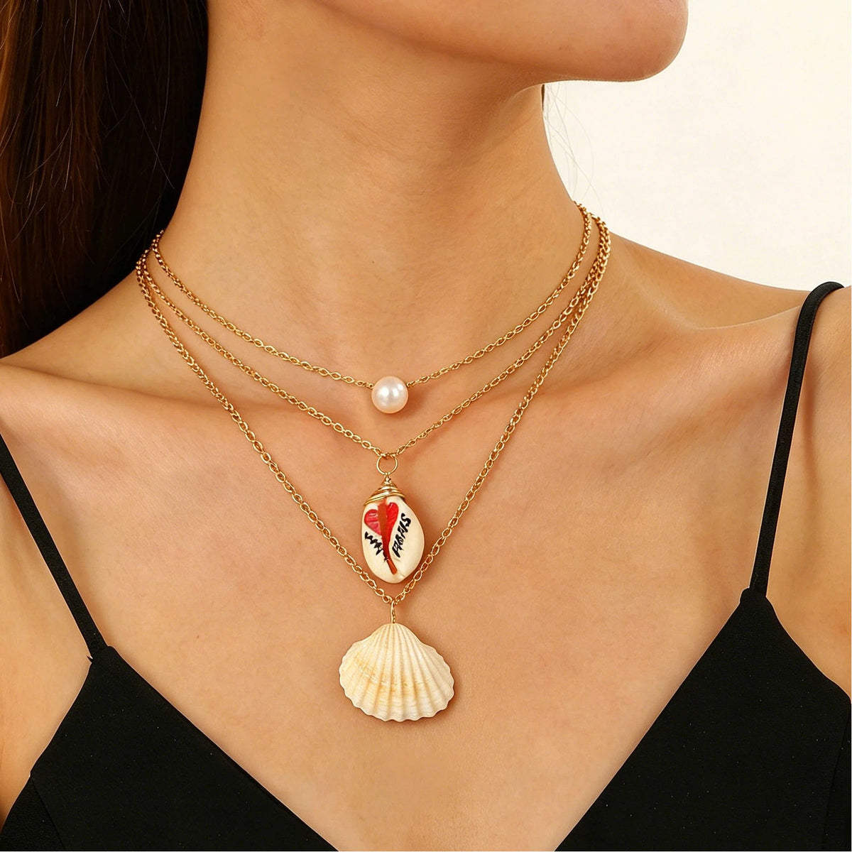 Layered Shell Pearl Starfish Pendant Bohemian Necklace