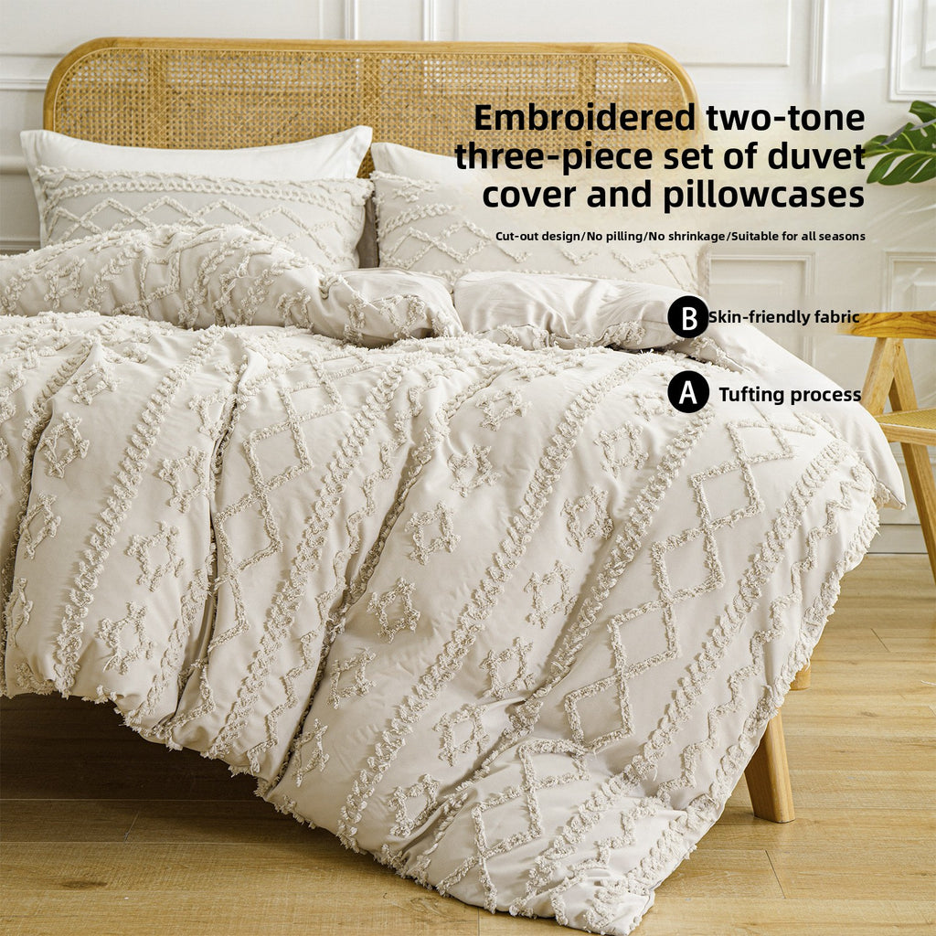 Brushed Solid Color Tufted Bohemian Bedding Set