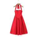 French Backless Cross-Tie Halter Dress