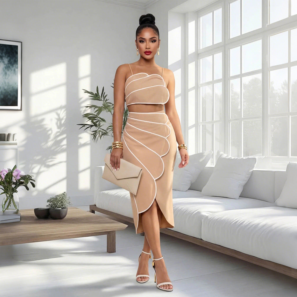 Spliced Camisole and Asymmetrical Skirt Set