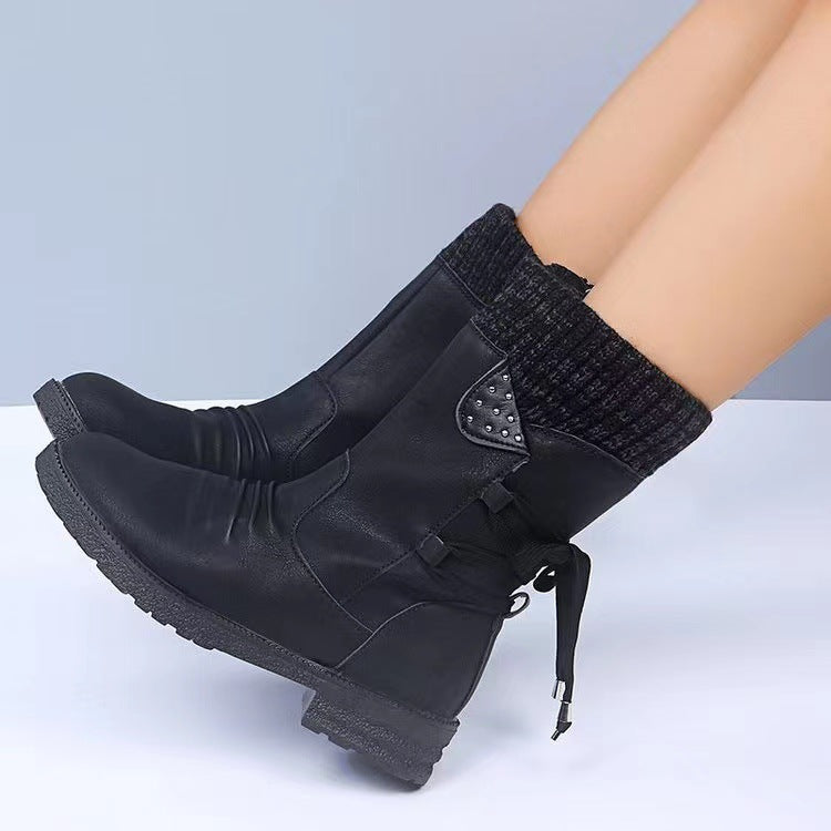 Womens Chunky Heel Knit Boots