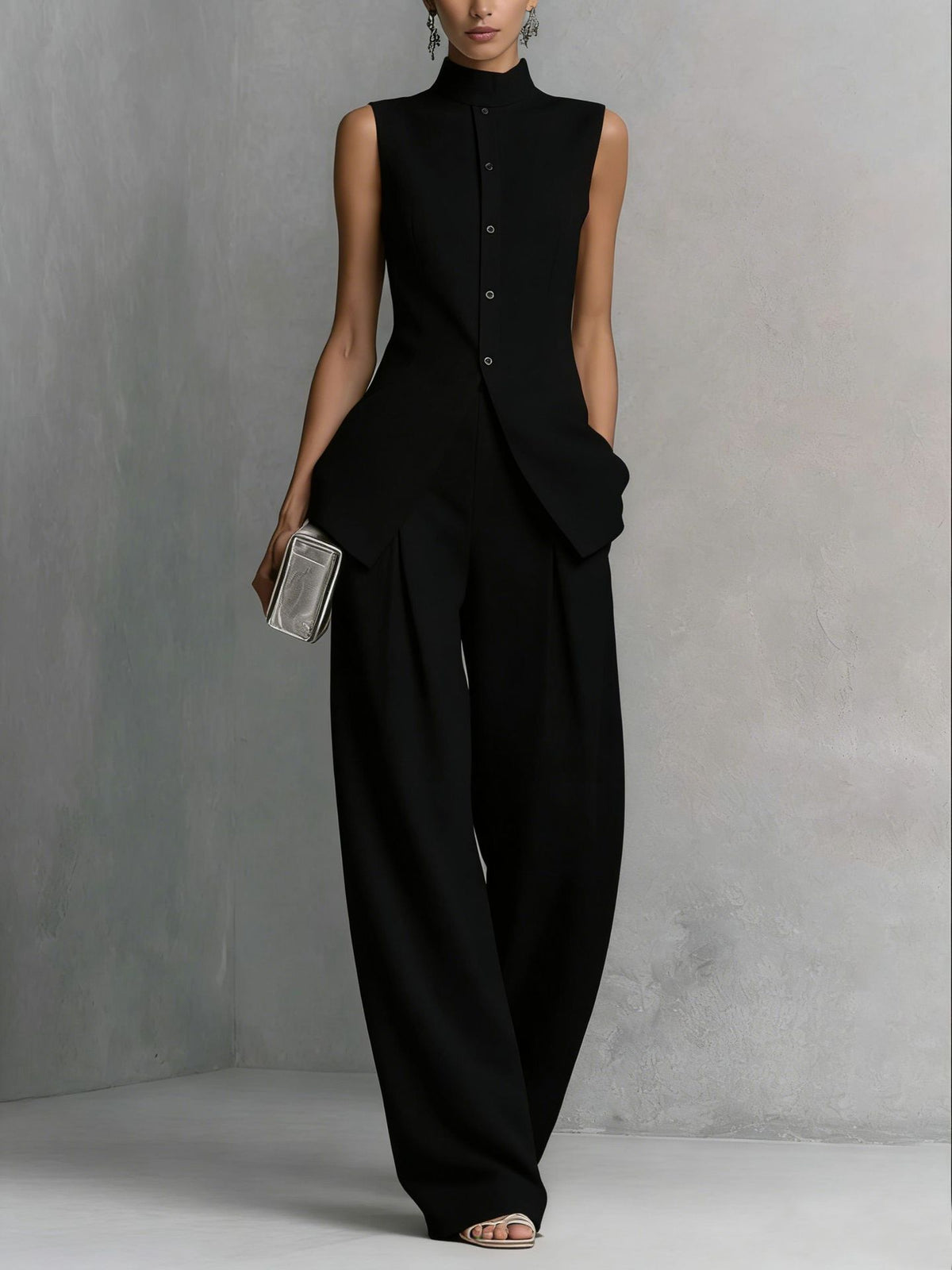Drapey Sleeveless Top and Long Pants Set